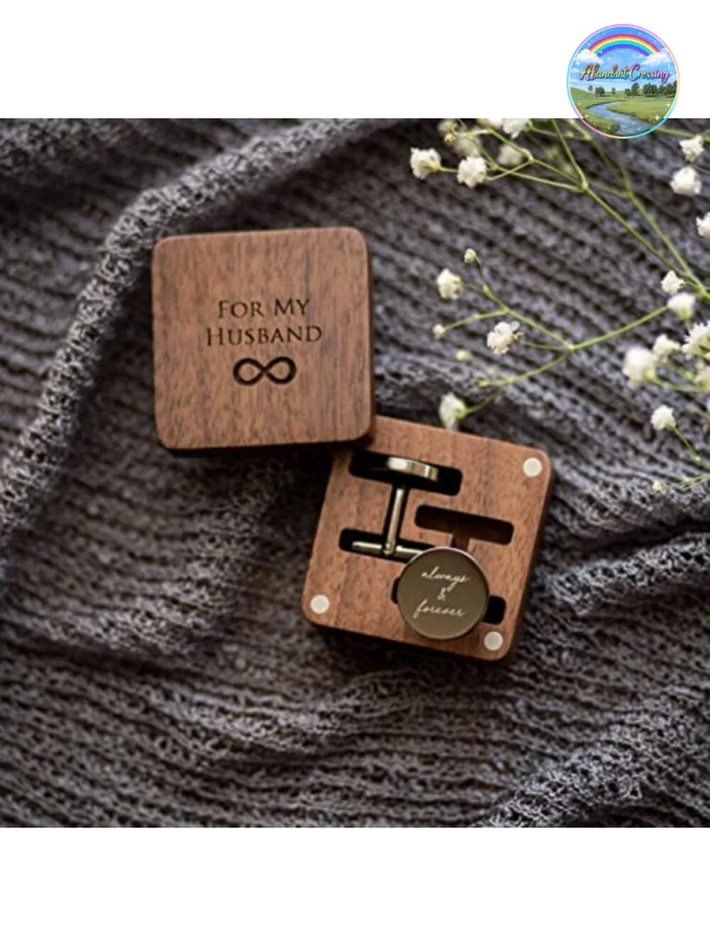 Engraved Cufflinks Stainless Steel Wood Gift Box Wedding Groom Gift